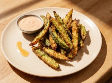 Knusprige Avocado-Fries aus der Heißluftfritteuse für einen leckeren Snack.