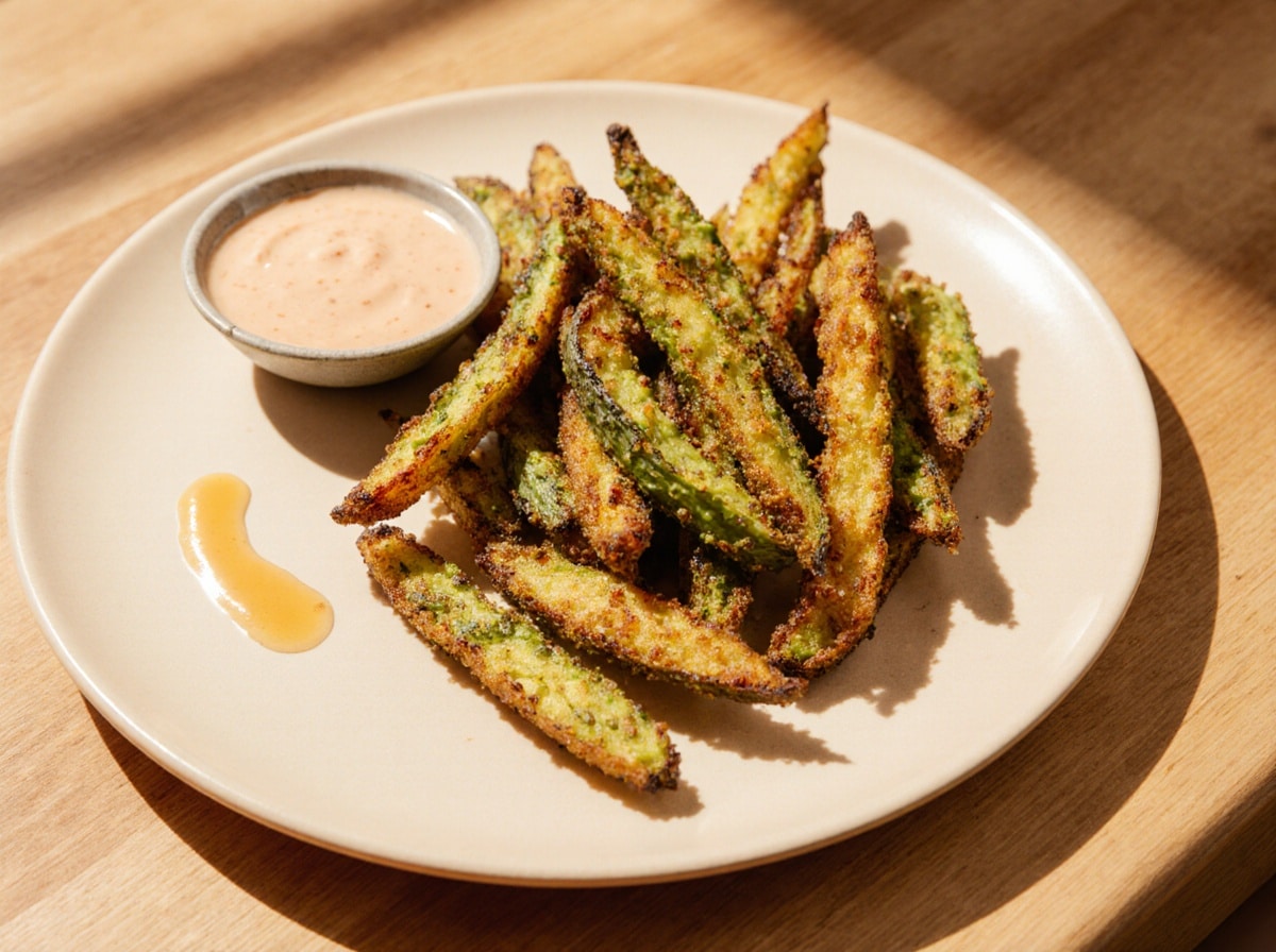 Knusprige Avocado-Fries aus der Heißluftfritteuse für einen leckeren Snack.