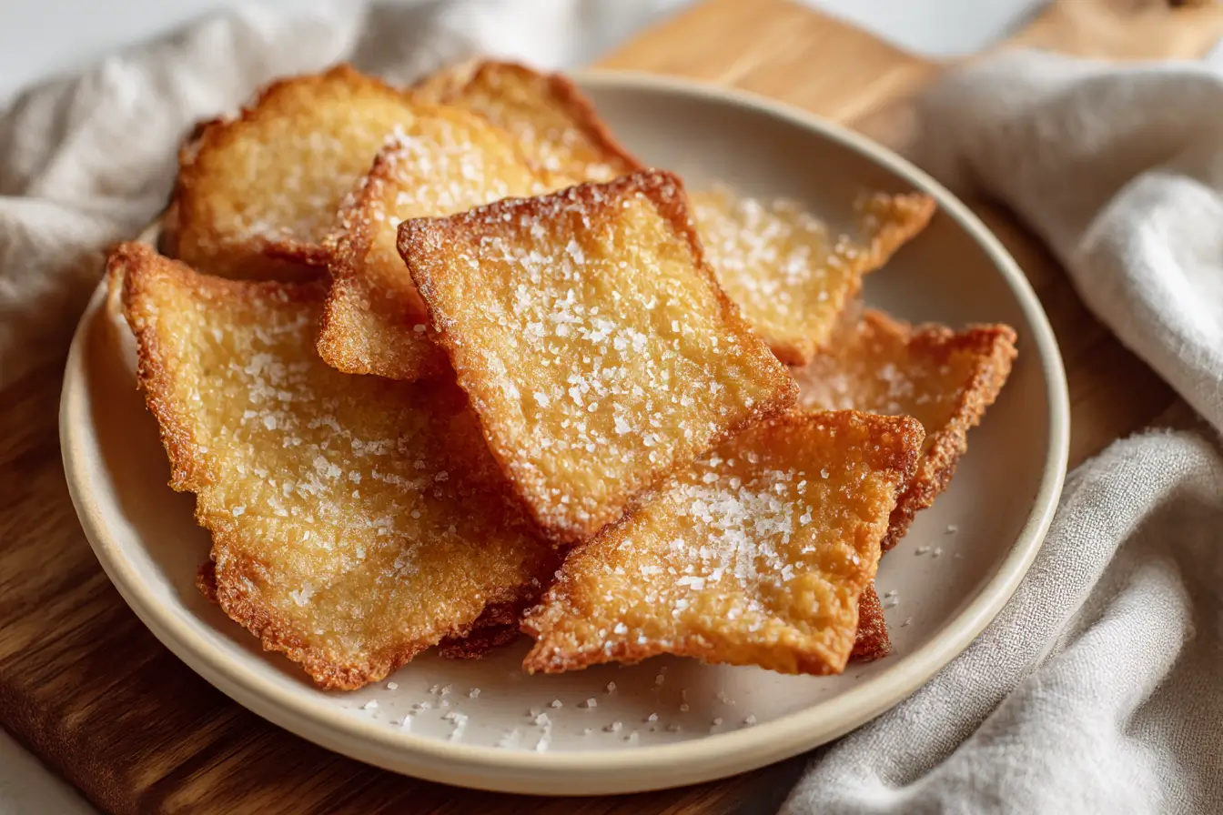 Knusprige Brotchips, perfekt zubereitet in der Heißluftfritteuse für einen gesunden Snack.