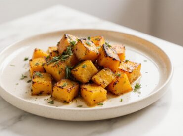 Gerösteter Butternut Kürbis in der Heißluftfritteuse, perfekt für gesundes Essen.
