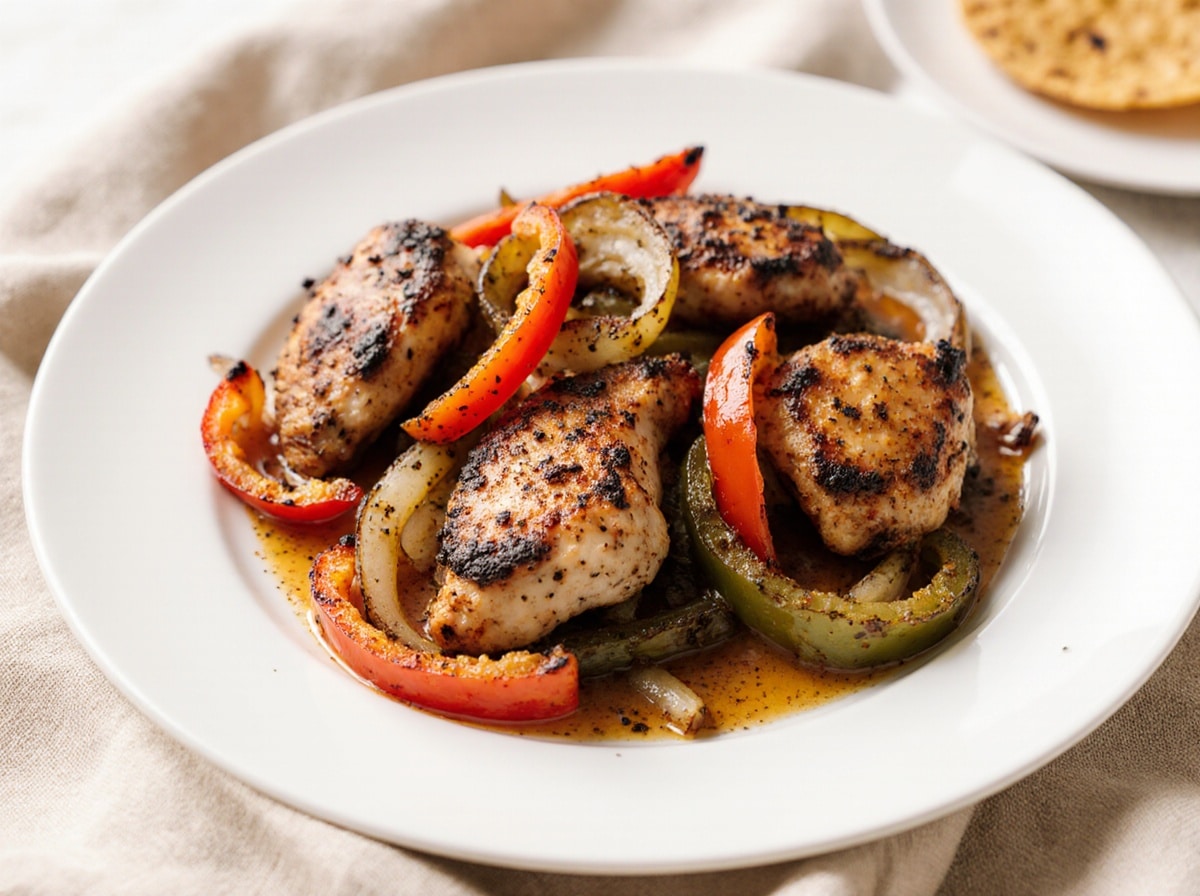 Saftige Chicken Fajitas, perfekt zubereitet im Airfryer mit frischem Gemüse.