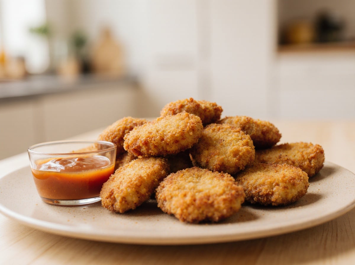 Knusprige Hähnchen-Nuggets aus dem Airfryer, perfekt für einen Snack.