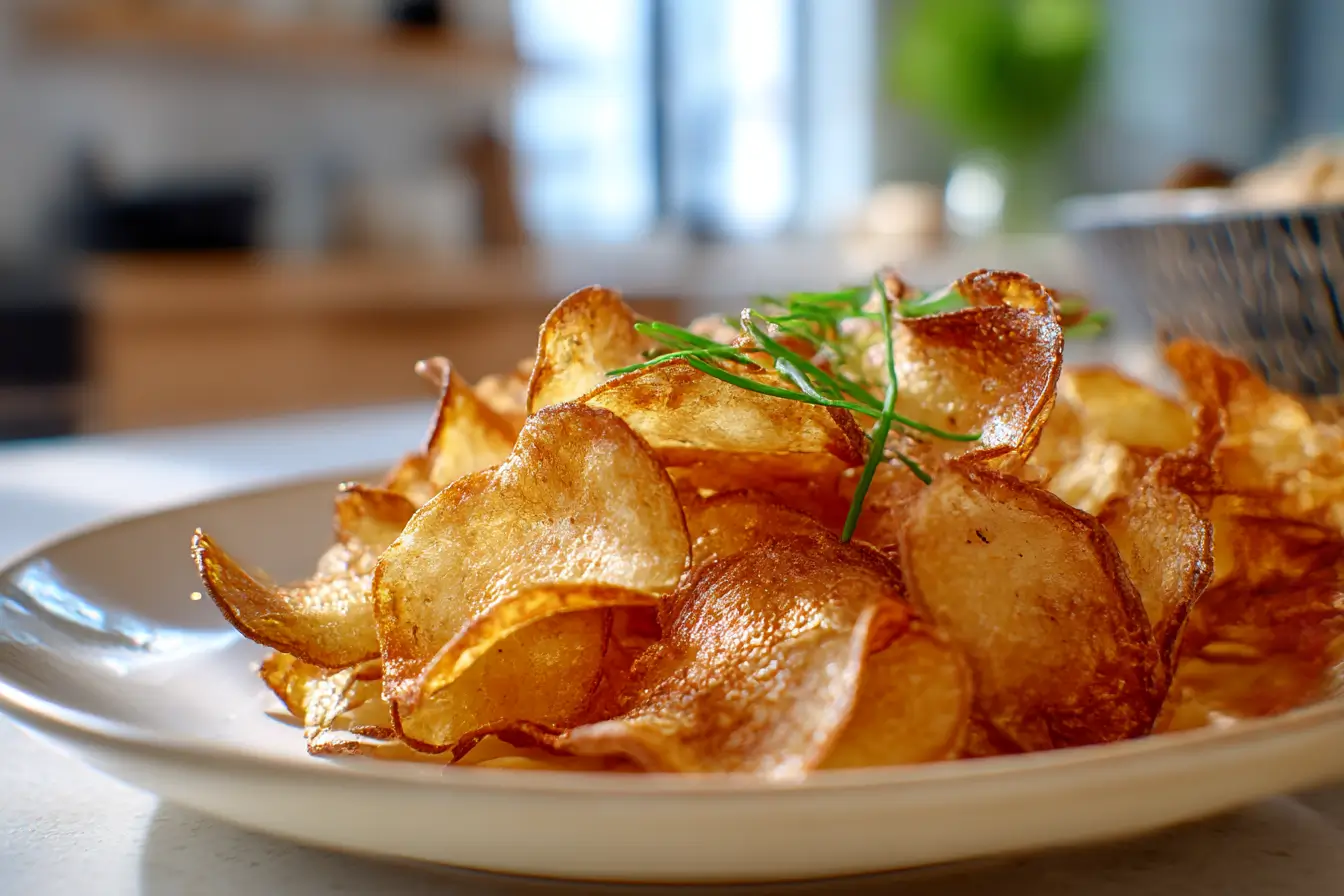 Leckere Chips aus Kartoffelschalen, knusprig zubereitet im Airfryer für den perfekten Snack.