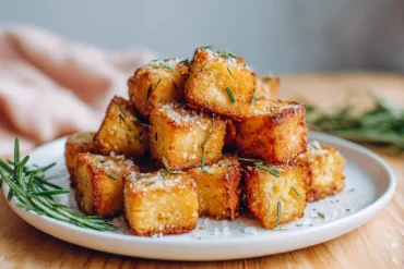 Krosse Croutons aus der Heißluftfritteuse, perfekt als Topping für Suppen und Salate.
