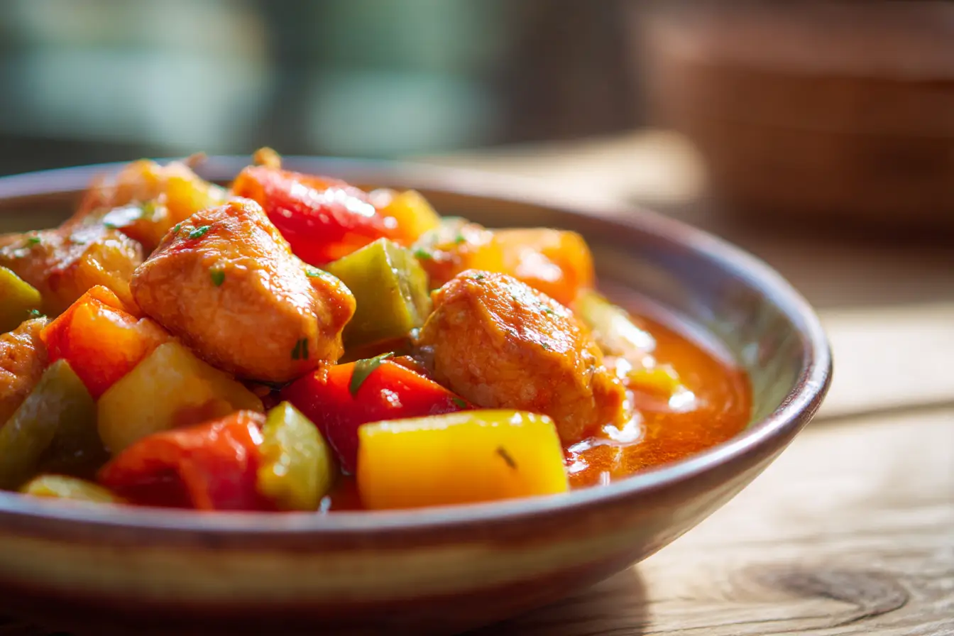Leckeres Eintopfgericht mit frischen Zutaten, zubereitet in der Heißluftfritteuse.