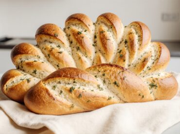 Knuspriges Fächerbaguette aus der Heißluftfritteuse mit goldbrauner Kruste.
