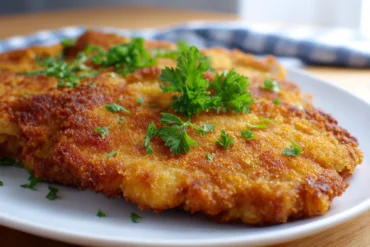 Leckere fertig gekochte Schnitzel im Airfryer, perfekt knusprig und goldbraun.