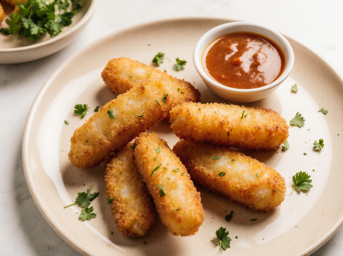 Krosse Fischstäbchen aus der Heißluftfritteuse, perfekt für ein schnelles Abendessen.