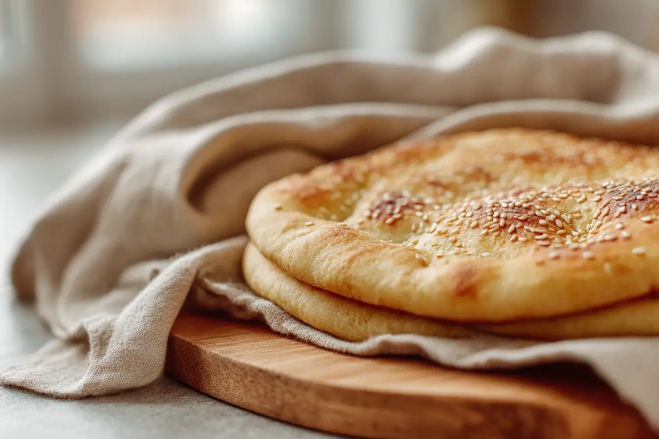 Leckeres Fladenbrot, das in der Heißluftfritteuse frisch gebacken wurde.