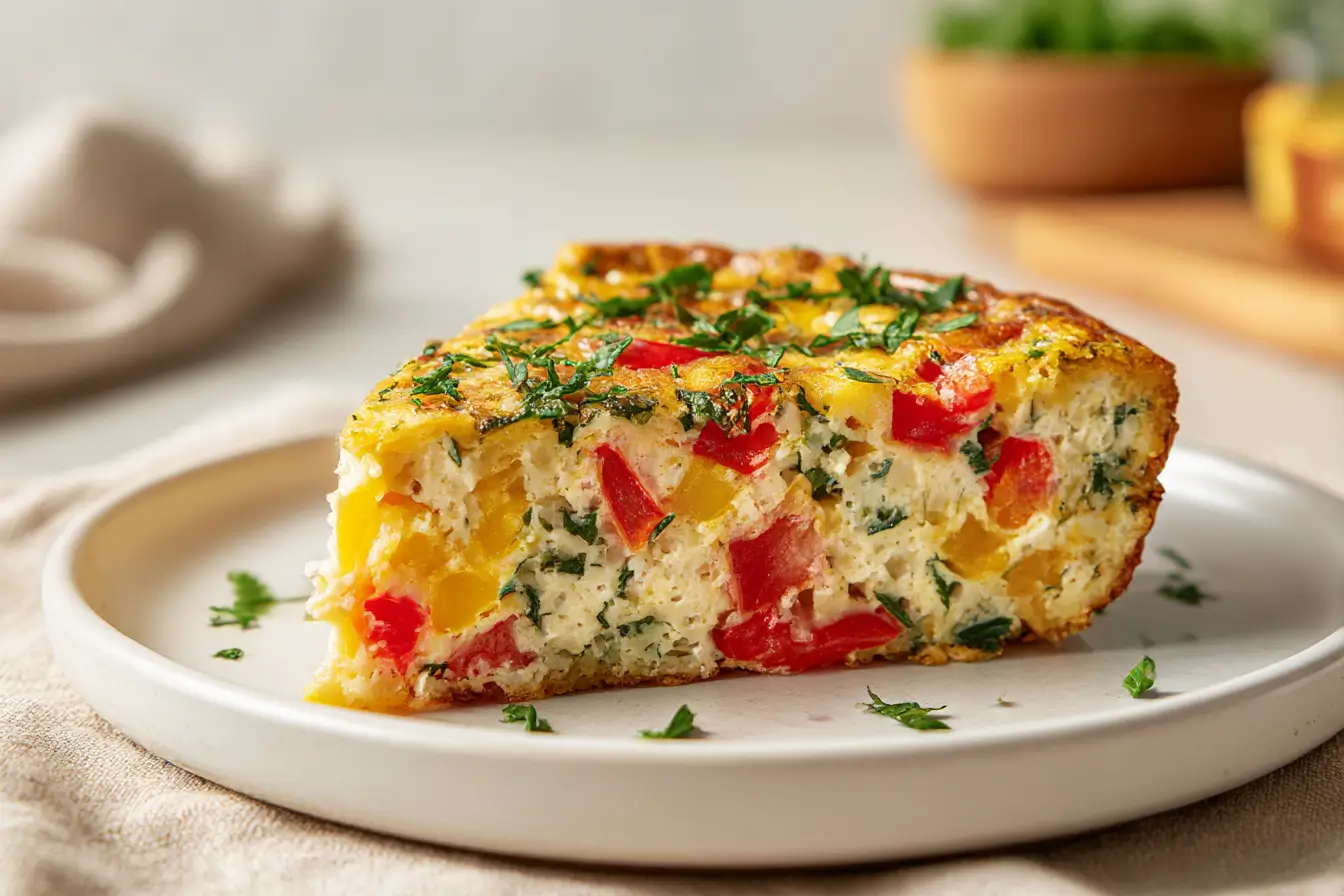 Leckere Frittata in der Heißluftfritteuse mit frischem Gemüse und Käse.