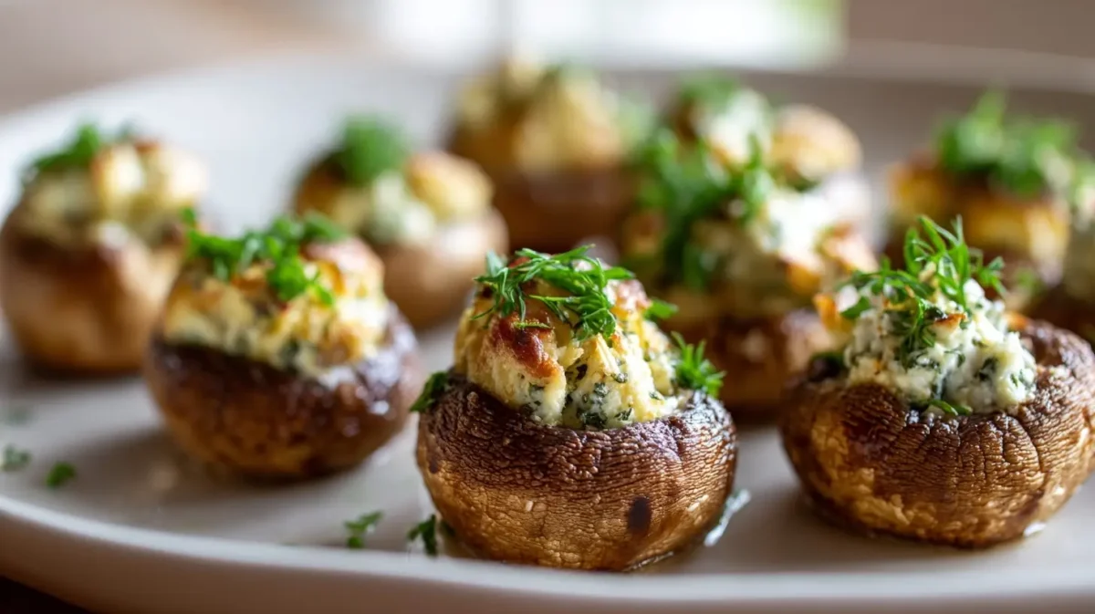 Saftige gefüllte Champignons aus der Heißluftfritteuse, perfekt gewürzt und knusprig.