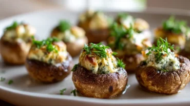 Saftige gefüllte Champignons aus der Heißluftfritteuse, perfekt gewürzt und knusprig.