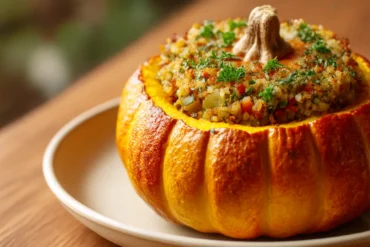 Lecker gefüllter Kürbis im Airfryer für eine gesunde und schmackhafte Mahlzeit.
