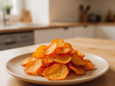 Krosse Karotten Chips, die im Airfryer zubereitet werden und köstlich und gesund sind.