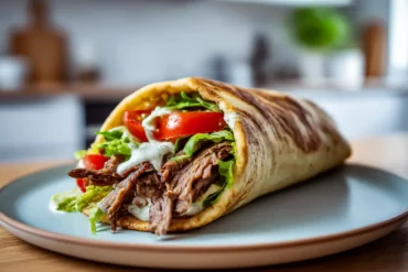Leckerer, knuspriger Backpapier-Döner zubereitet im Airfryer für gesundes Genießen.