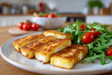 Knuspriger Halloumi aus der Heißluftfritteuse, perfekt für einen gesunden Snack.