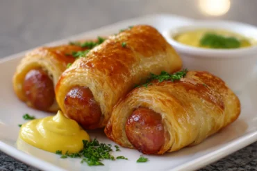 Köstliche Würstchen im Schlafrock aus dem Airfryer, perfekt knusprig und leicht zuzubereiten.