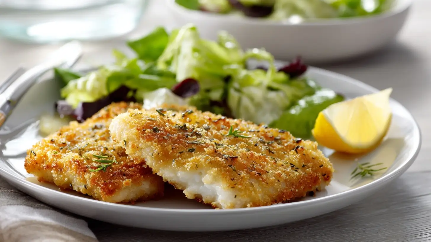 Köstlicher Alaska Seelachs, knusprig zubereitet in der Heißluftfritteuse für ein gesundes Gericht.