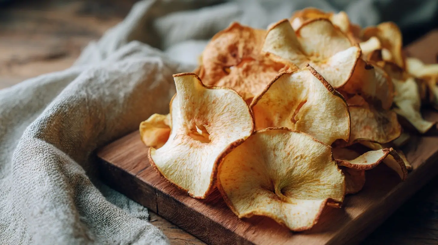Knusprige Apfelchips, die im Airfryer zubereitet werden und gleichzeitig gesund und lecker sind.