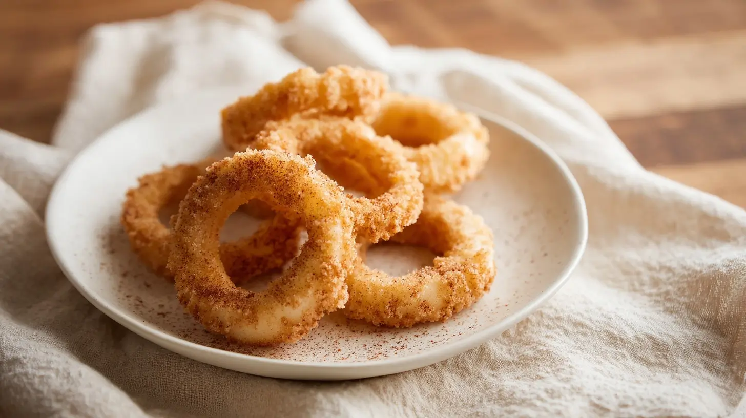 Leckere Apfelringe im Airfryer, perfekt knusprig und goldbraun.