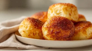 Frisch gebackene Aufbackbrötchen in der Heißluftfritteuse mit goldbrauner Kruste.
