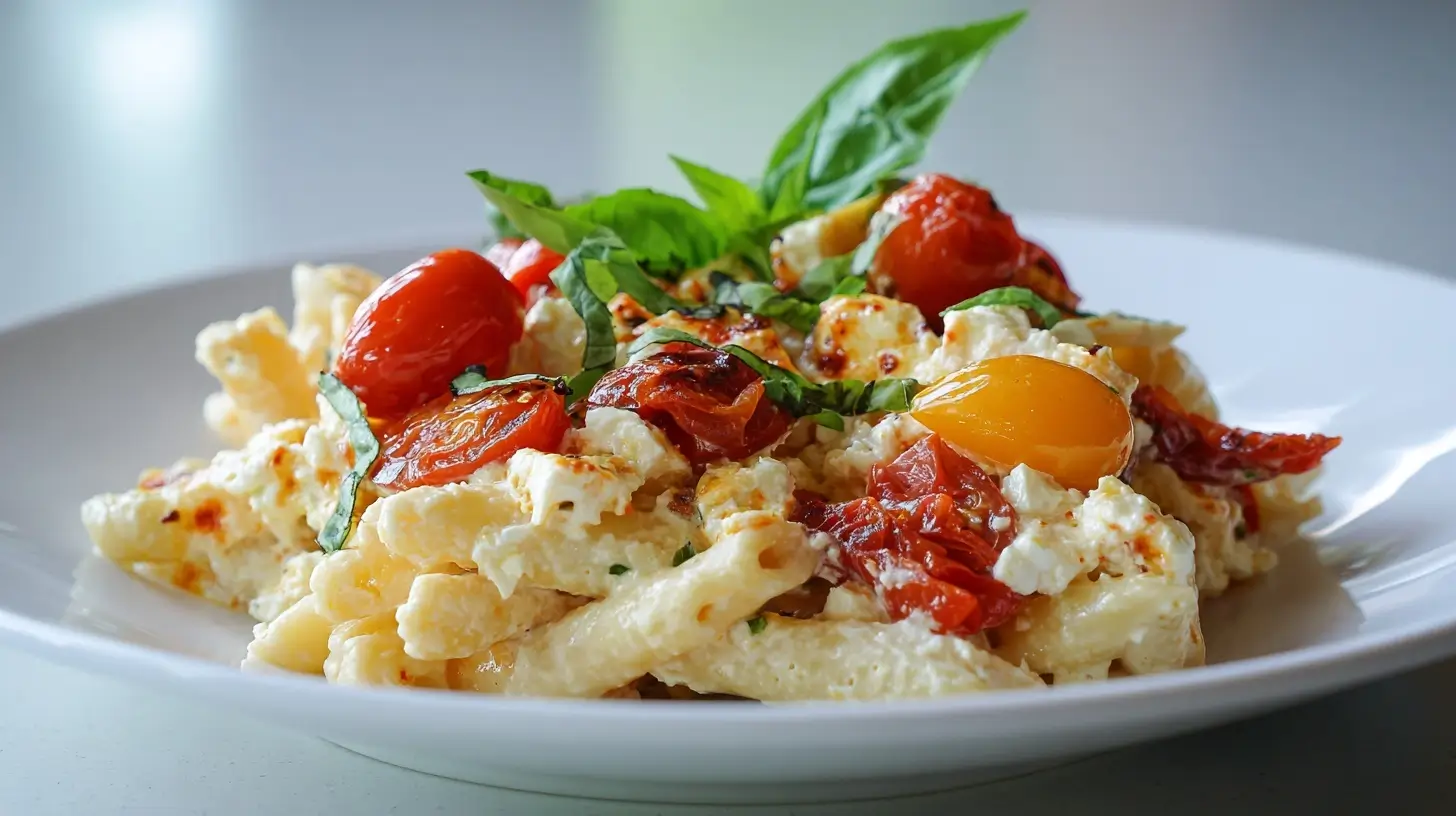 Leckere Baked Feta Pasta aus der Heißluftfritteuse mit frischen Zutaten.