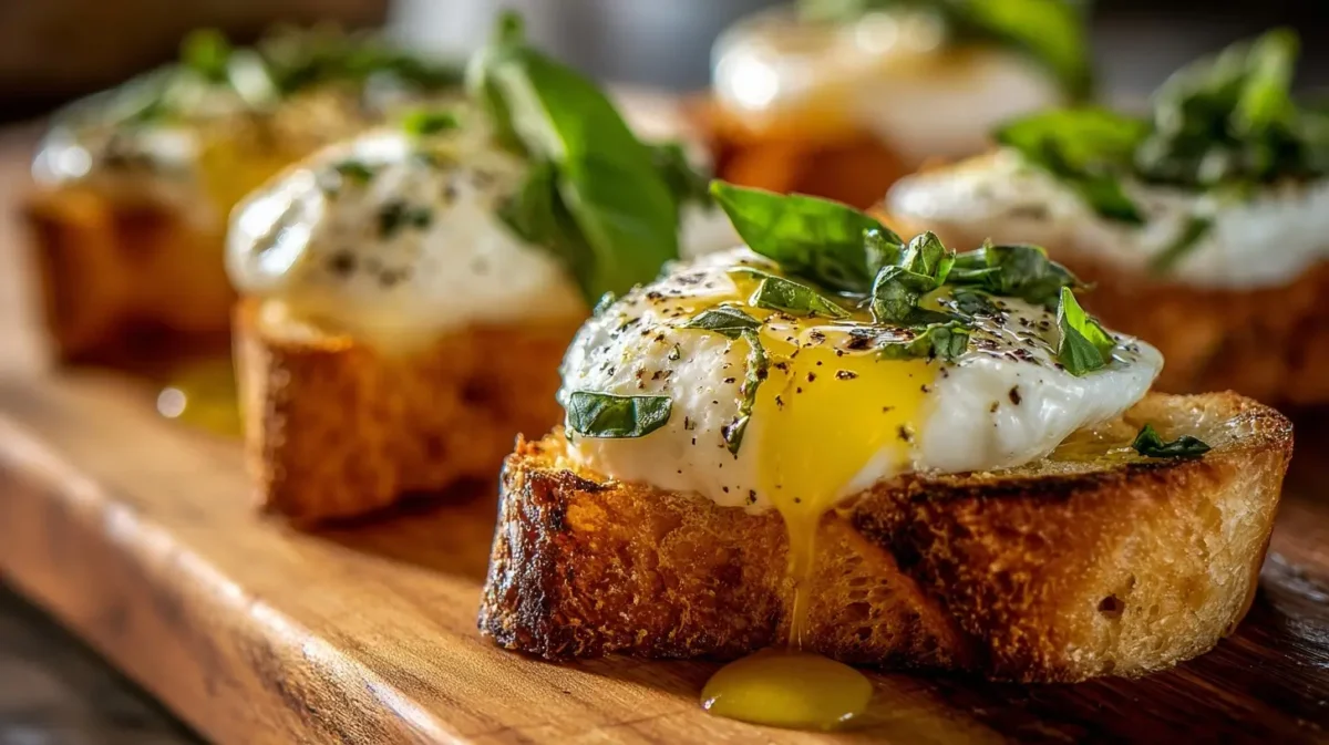 Leckere Burrata-Crostini aus der Heißluftfritteuse mit frischen Zutaten.