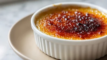Leckere Crème brûlée aus der Heißluftfritteuse mit perfektem Karamell obenauf.