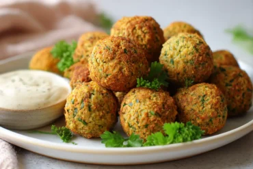 Leckere, knusprige Falafel aus der Heißluftfritteuse, perfekt für ein gesundes Abendessen.