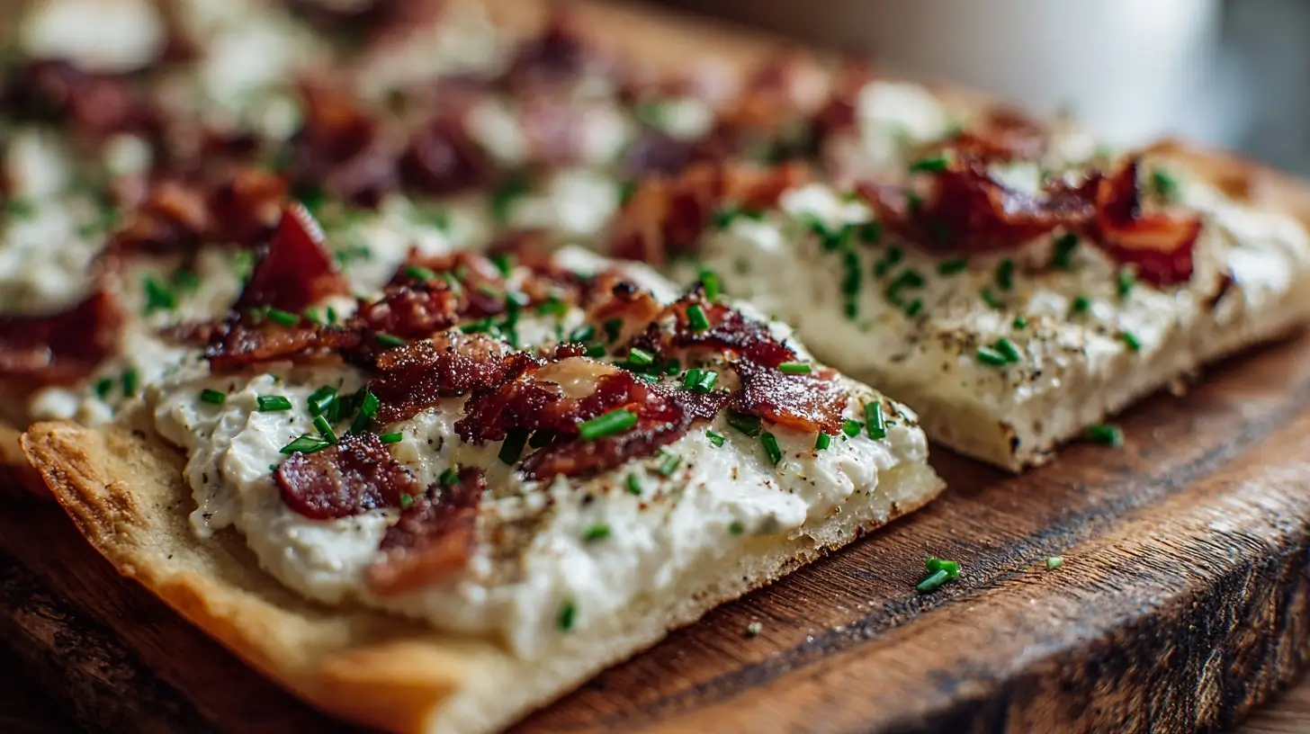 Leckere Flammkuchen Pizza aus der Heißluftfritteuse, perfekt für jedes Festmahl.
