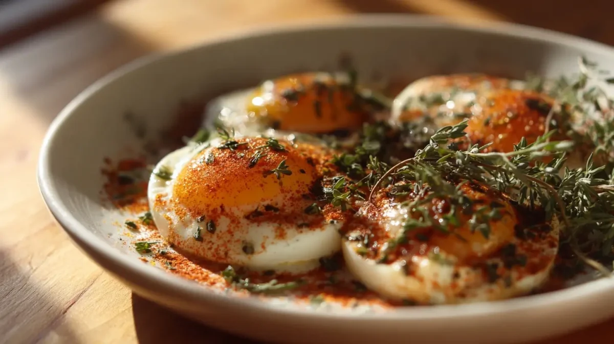 Leckere gebackene Eier aus der Heißluftfritteuse – perfekt für ein schnelles Frühstück.
