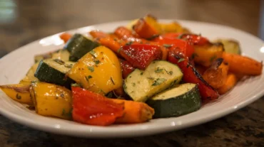 Buntes Gemüse im Airfryer, perfekt geröstet für eine gesunde Mahlzeit.