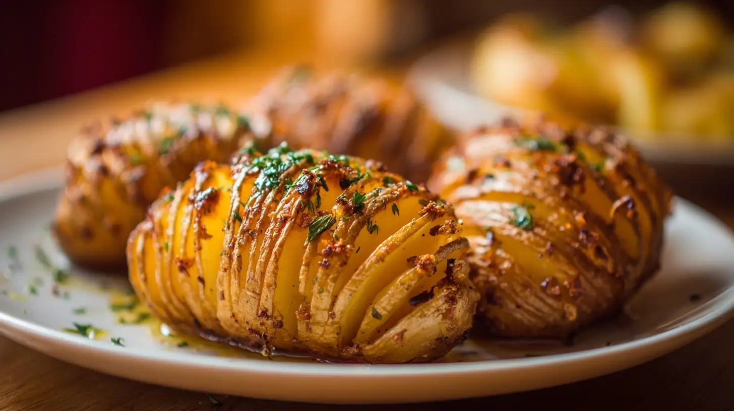 Leckere Hasselback Kartoffeln, perfekt zubereitet in der Heißluftfritteuse für knusprige Ergebnisse.