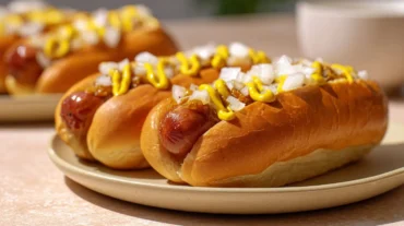 Saftige Hot Dogs aus der Heißluftfritteuse, perfekt knusprig und einfach zuzubereiten.