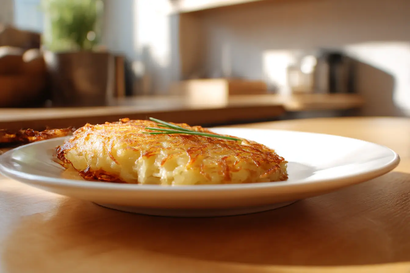 Krustige Kartoffelrösti aus der Heißluftfritteuse, perfekt für ein schnelles Abendessen.