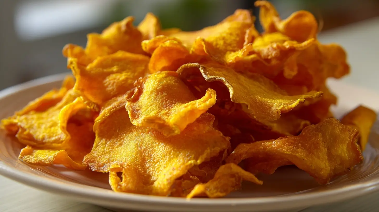 Knusprige Kürbis Chips, zubereitet im Airfryer für einen gesunden Snack.