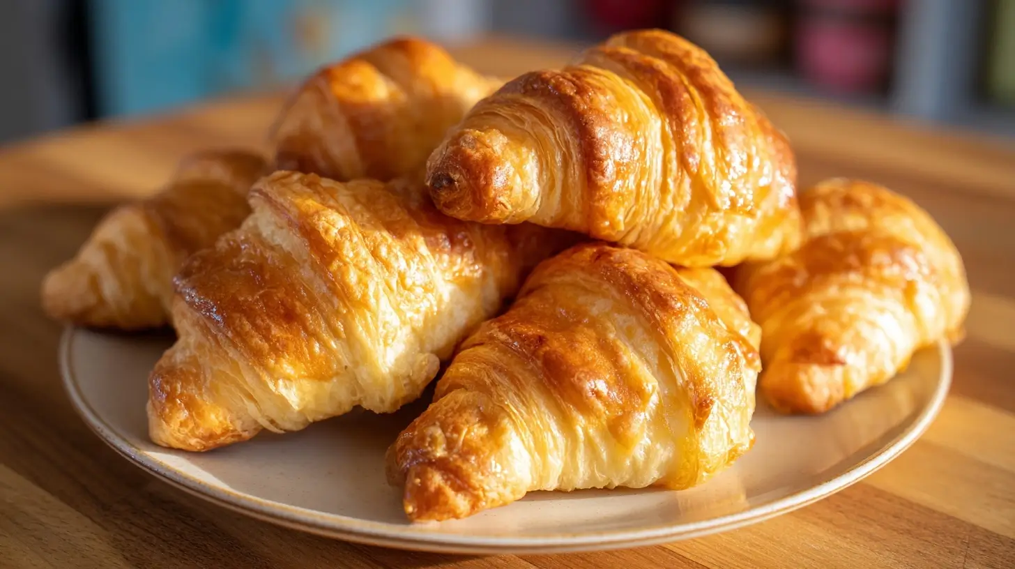 Goldbraune Mini-Croissants aus der Heißluftfritteuse, fluffig und lecker.