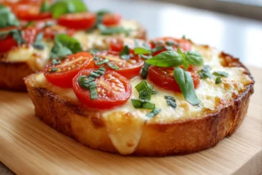 Köstlicher Pizza-Toast aus der Heißluftfritteuse mit knusprigem Belag.