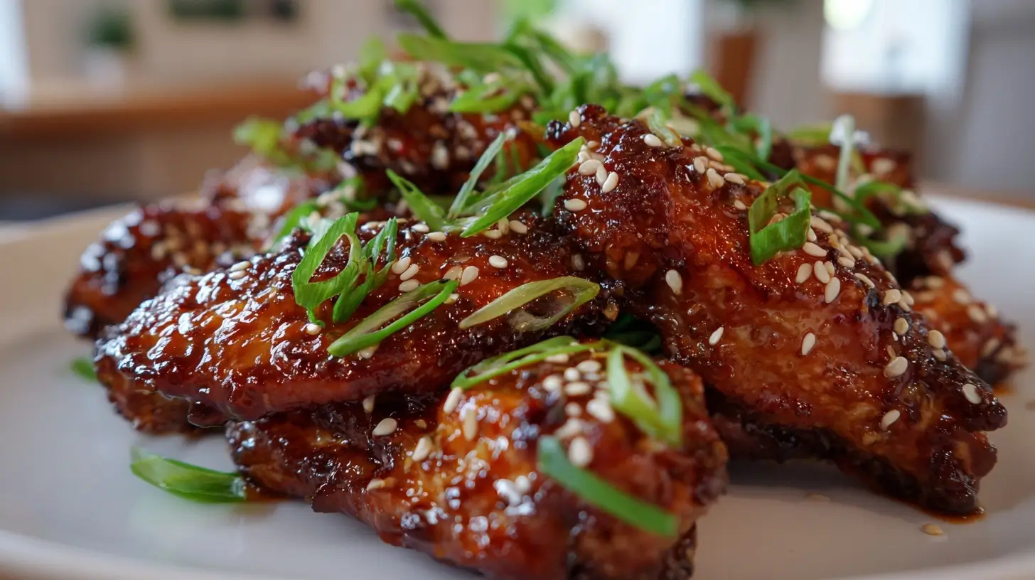 Leckere Teriyaki Chicken Wings aus der Heißluftfritteuse mit knuspriger Oberfläche.