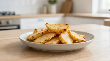 Knusprige Knollenselleriewürfel aus der Heißluftfritteuse, perfekt als gesunde Beilage oder Snack zubereitet.