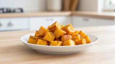 Goldbraun gerösteter Kürbis aus dem Airfryer, perfekt als gesunde Beilage oder Snack für die ganze Familie.