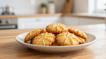 Perfekt goldbraunes Spritzgebäck im Airfryer, appetitlich angerichtet für festliche Anlässe.