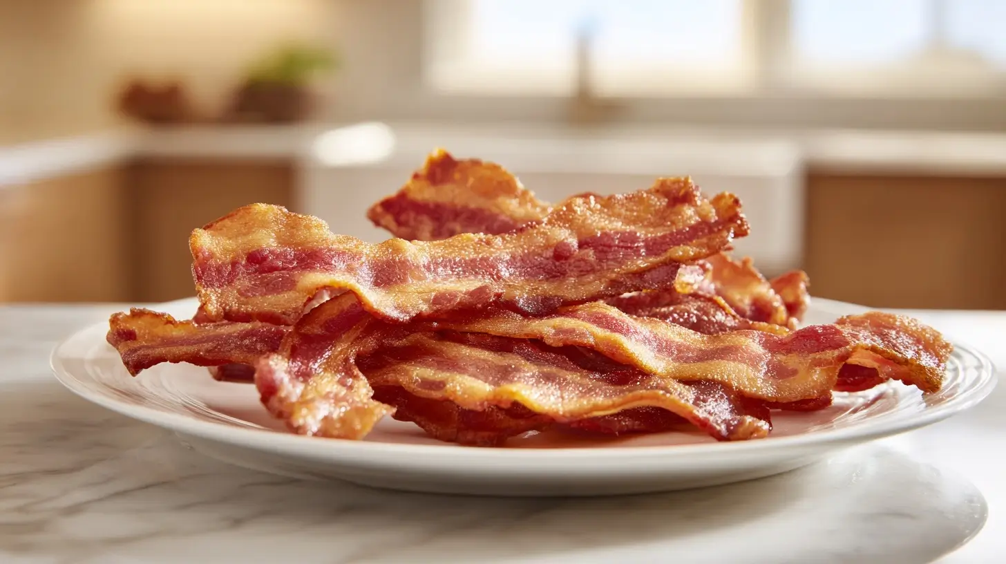 Köstlicher knuspriger Bacon, perfekt im Airfryer zubereitet.