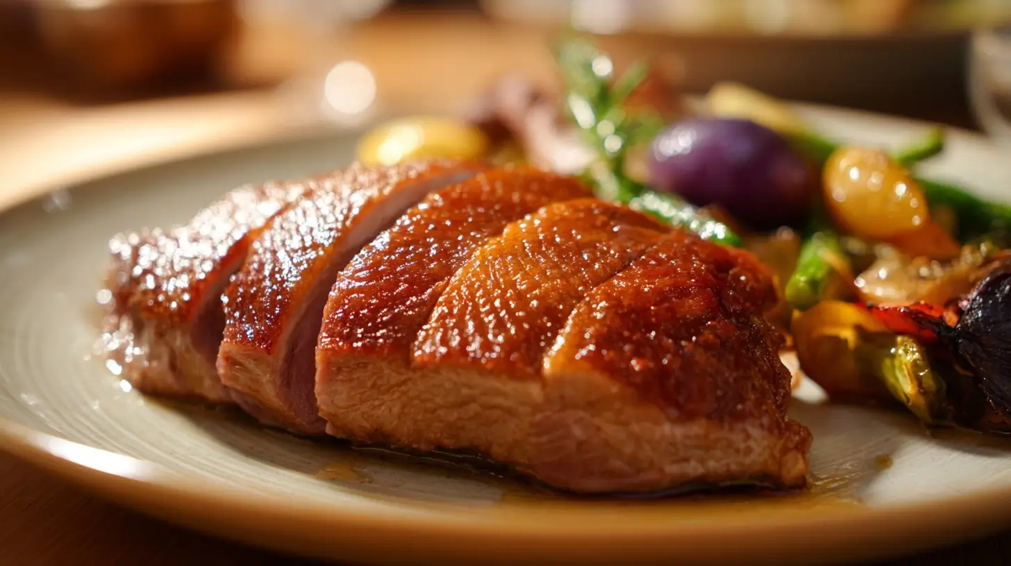 Zarte Entenbrust, perfekt zubereitet im Airfryer für ein saftiges Esserlebnis.