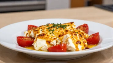 Gebackene Ziegenkäse-Tomaten im Airfryer, die perfekt knusprig und geschmackvoll sind.