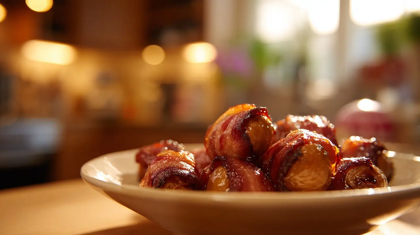 Knusprige geröstete Maronen im Speckmantel, perfekt zubereitet in der Heißluftfritteuse.
