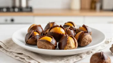 Leckere Glühwein-Kastanien, perfekt zubereitet in der Heißluftfritteuse für ein winterliches Genussmoment.