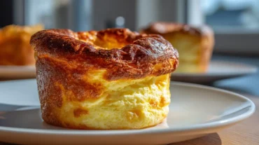 Delikates Käse-Soufflé aus der Heißluftfritteuse, goldbraun und fluffig.