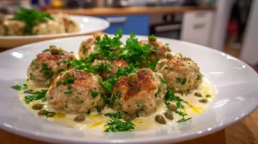 Saftige Königsberger Klopse, perfekt zubereitet in der Heißluftfritteuse.