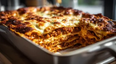 Leckere Linsenbolognese-Lasagne, perfekt zubereitet im Airfryer für einen gesunden Genuss.